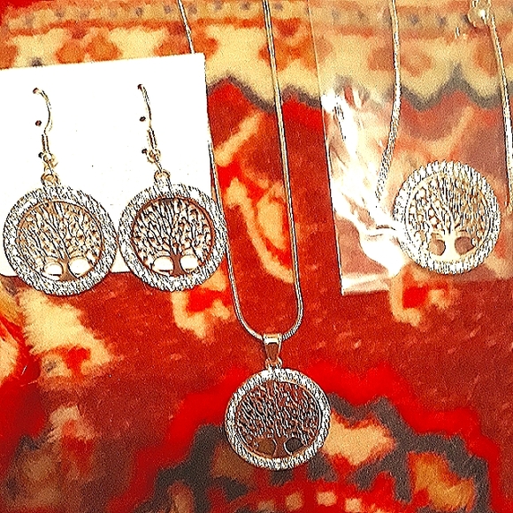 Gorgeous Rose Gold Tree of Life Dangle Earrings Crystal Rhinestones NEW - Picture 4 of 10